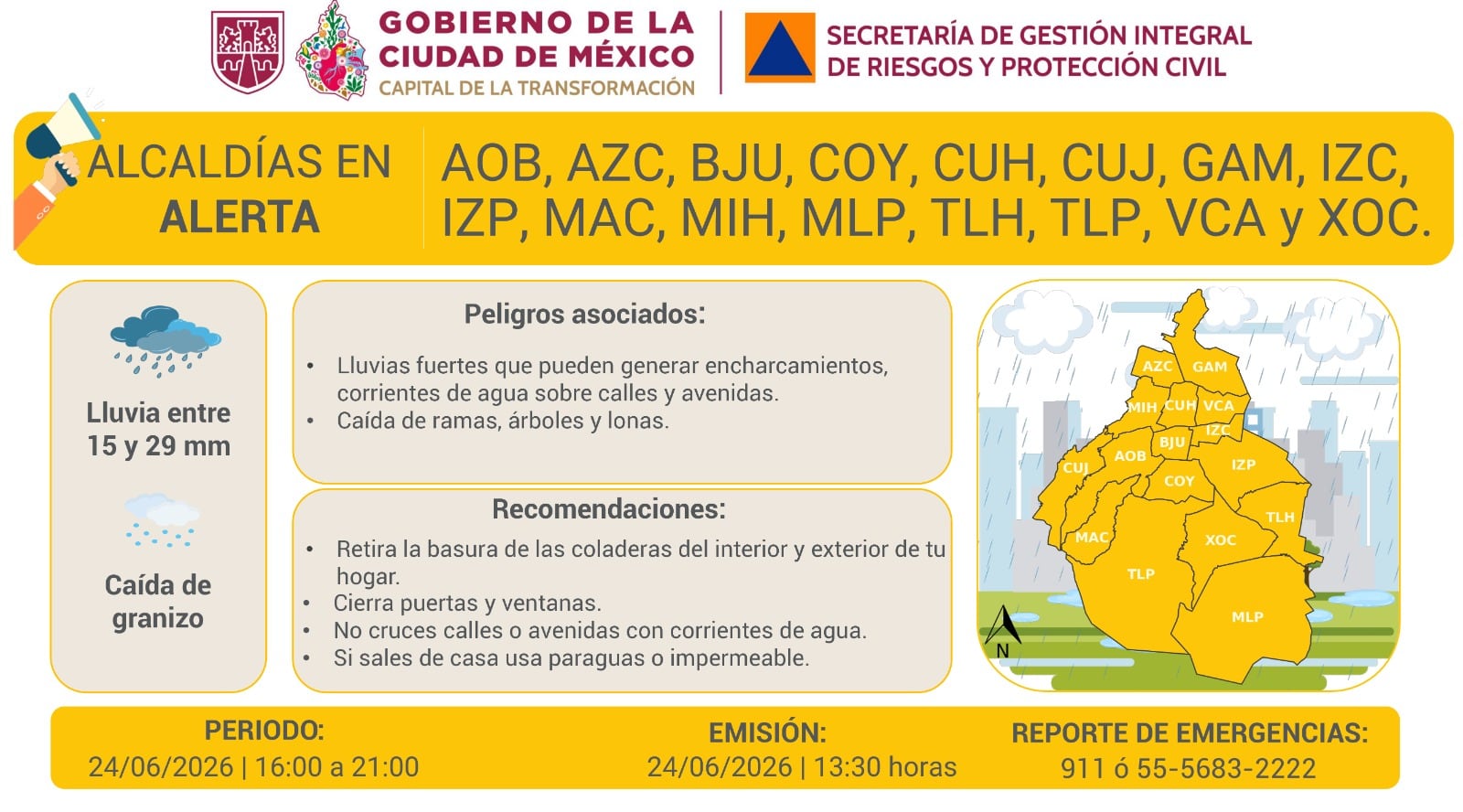 Alerta amarilla en las 16 alcaldías de la CDMX