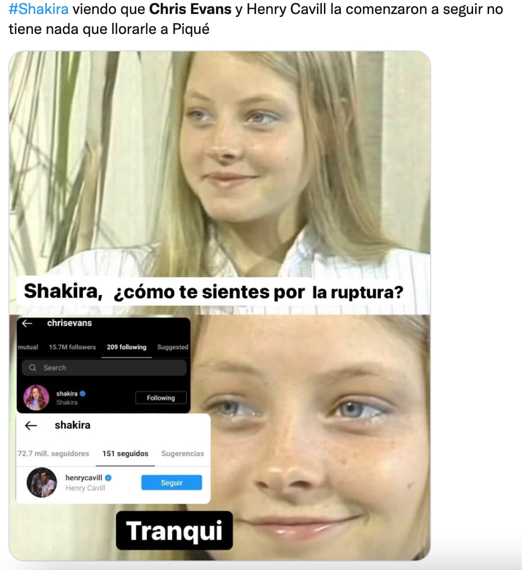 Usuarios quieren que Shakira elija entre Henry Cavill y Chris Evans