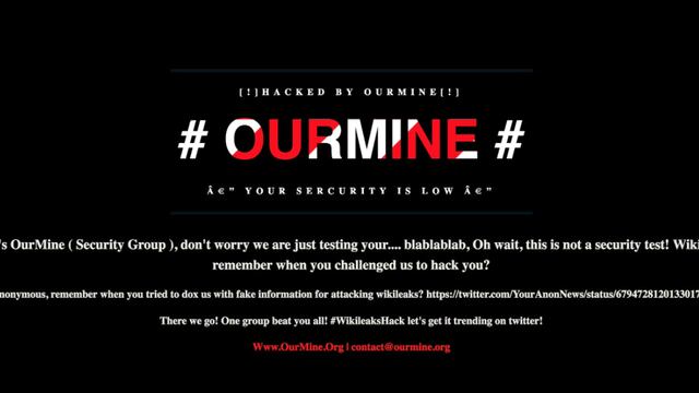 El mensaje publicado por 'OurMine'.