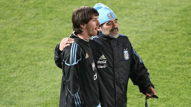 Messi y Maradona cuando coincidieron en la Albiceleste.