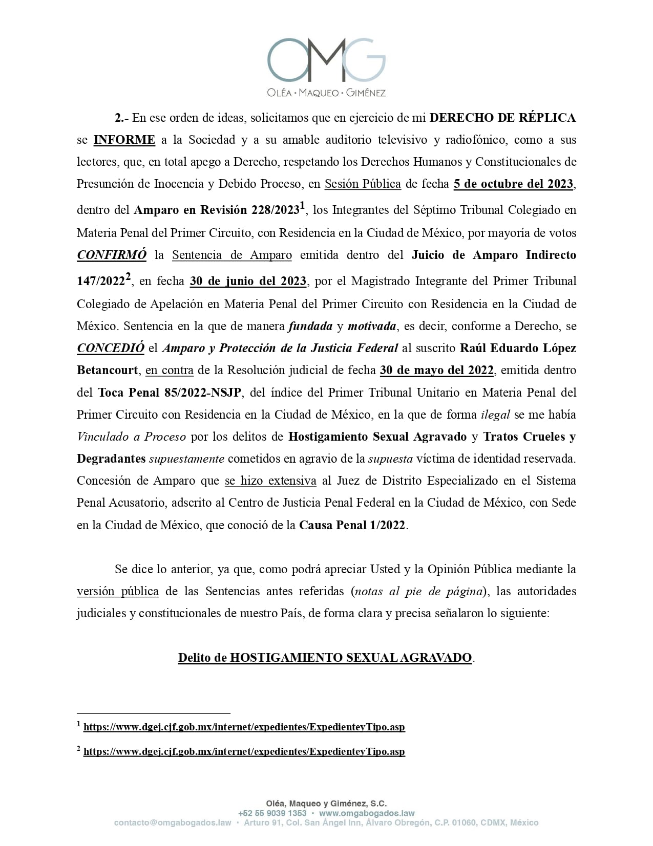 Derecho de réplica de Eduardo López Betancourt