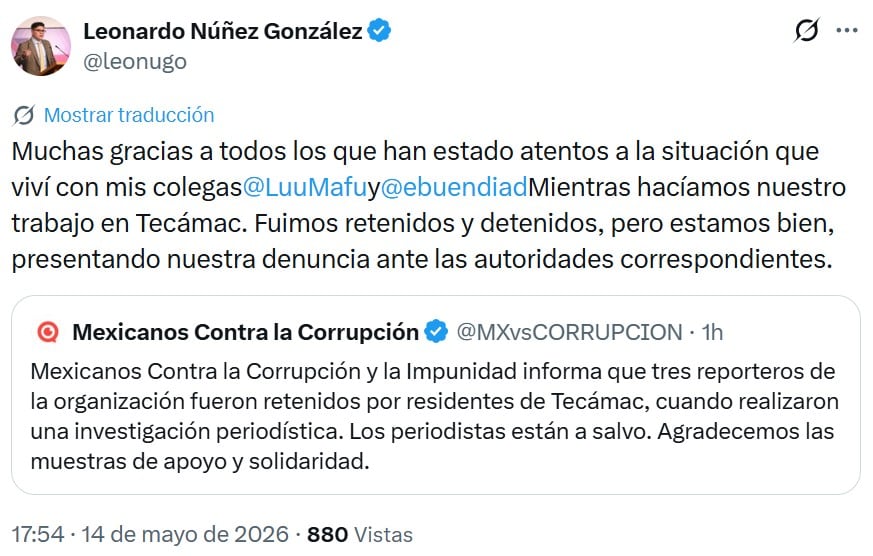 Leonardo Núñez relata retención de periodistas de Mexicanos Contra la Corrupción en Tecámac