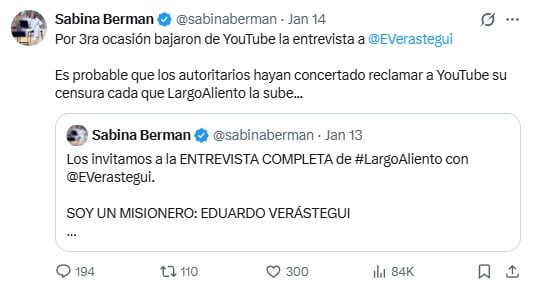 Sabina Berman acusa que YouTube censuró su entrevista con Eduardo Verástegui