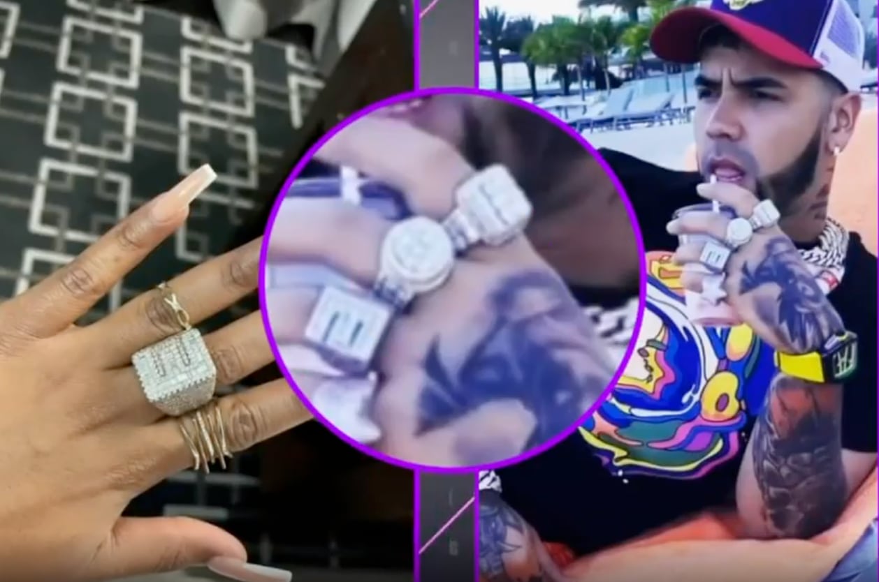 Melissa usando el anillo de Anuel AA