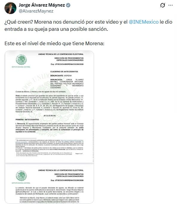 Álvarez Máynez explota contra denuncia de Morena por spot sobre Michoacán