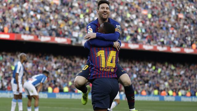 Messi celebra la victoria ante el Camp Nou