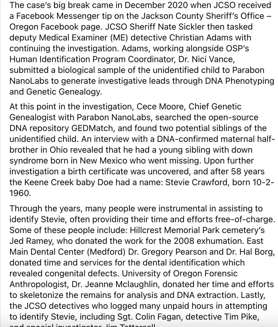 Declaración sobre el niño identificado