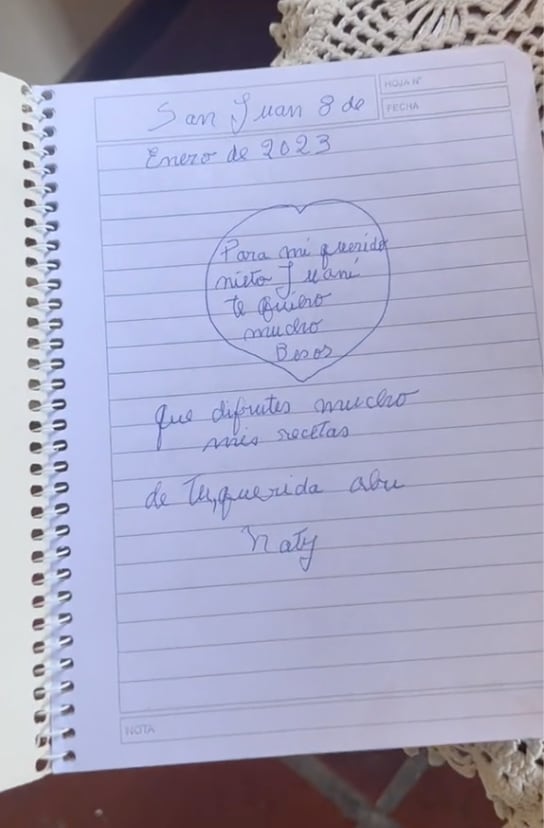 Dedicatoria del libro de cocina