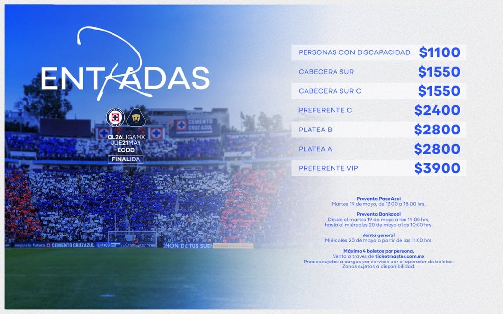 Boletos Cruz Azul vs Pumas: Precio y cómo comprar entradas para la Final en el Estadio Ciudad de los Deportes.