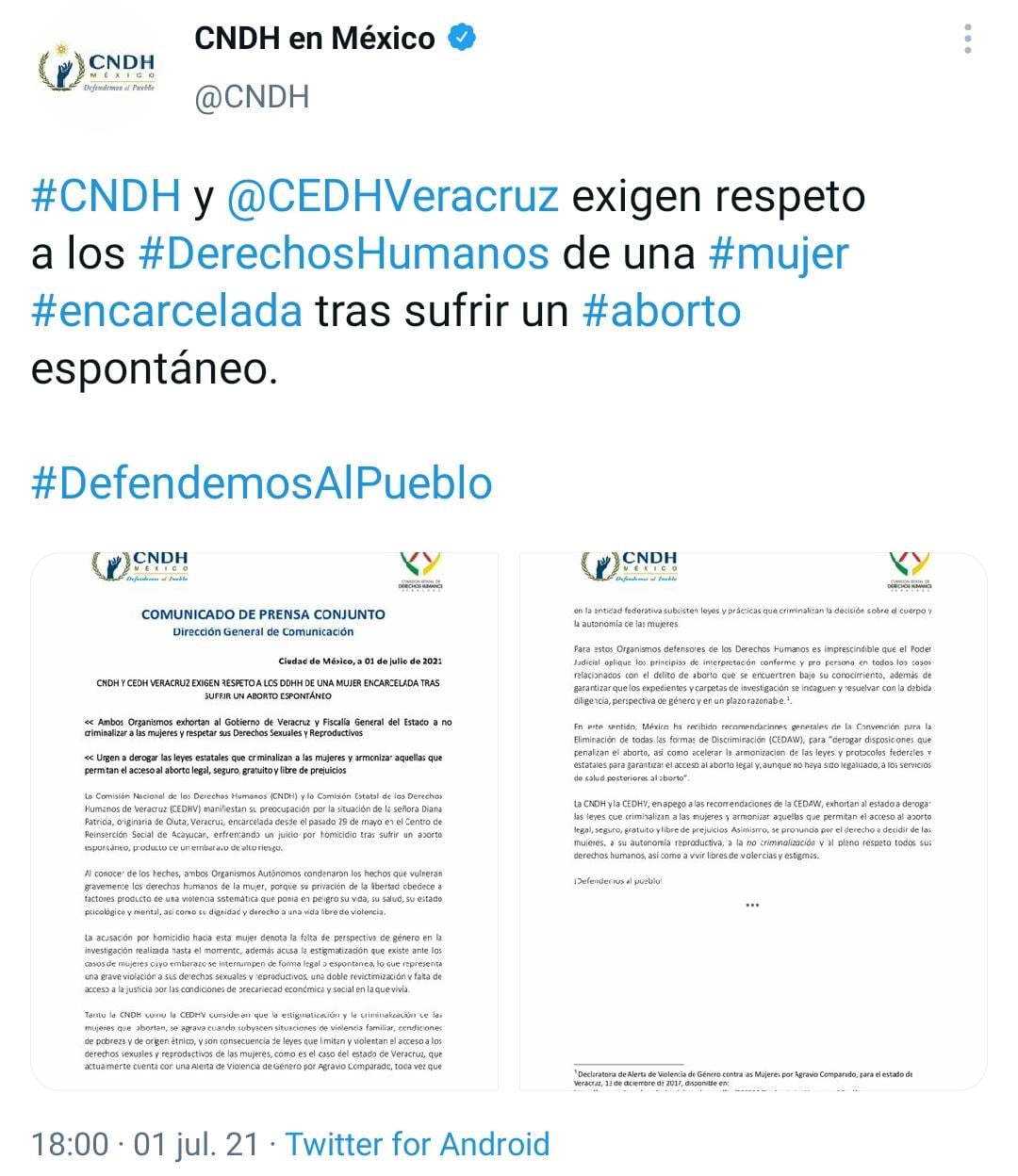 Comunicado de la CNDH