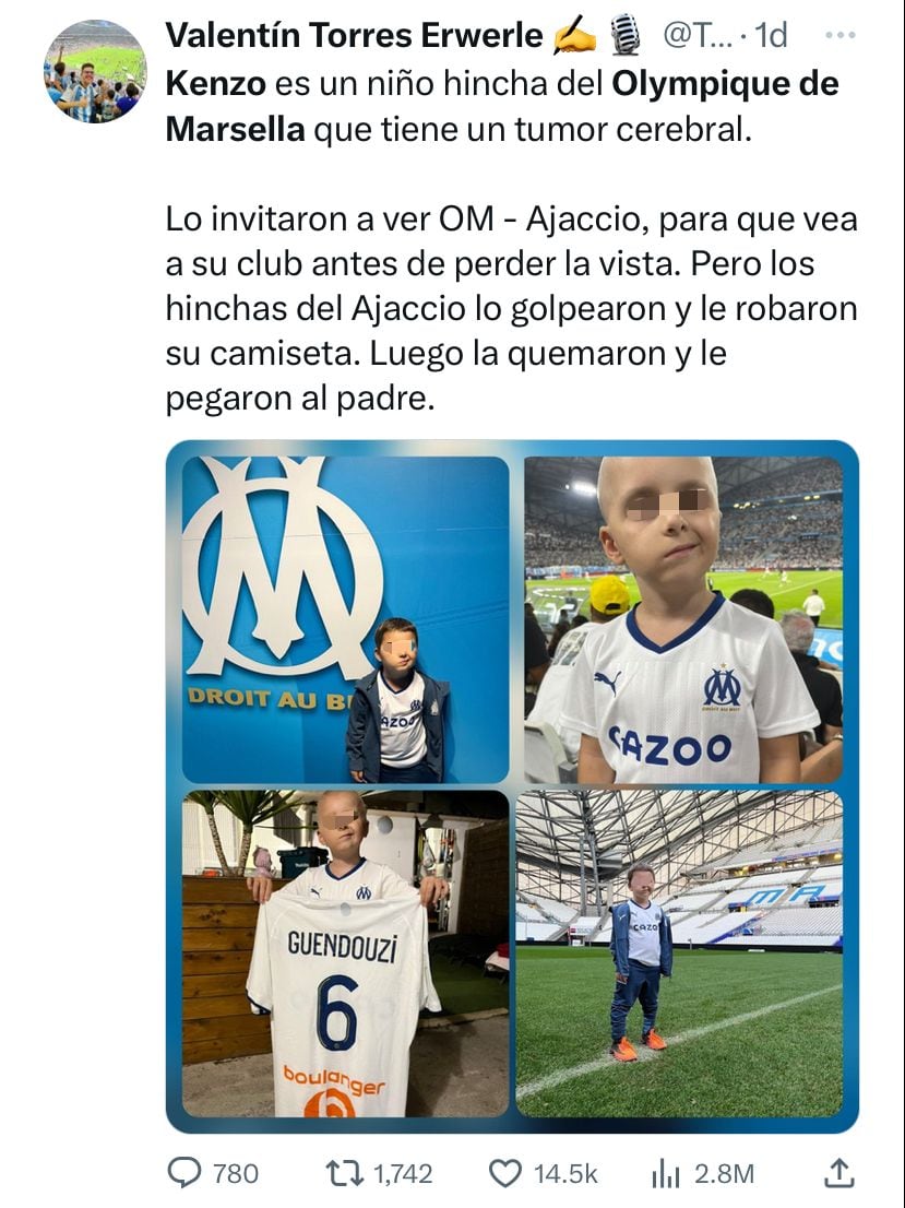 Kenzo, aficionado del Olympique de Marsella, atacado por los Ultras del Ajaccio.