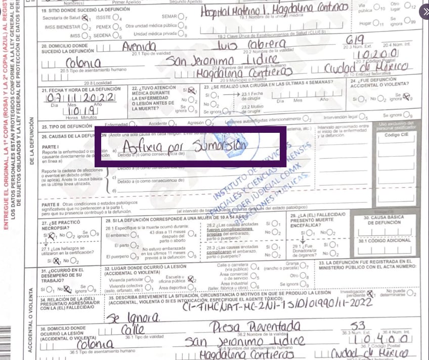 Certificado de defunción del niño Abner