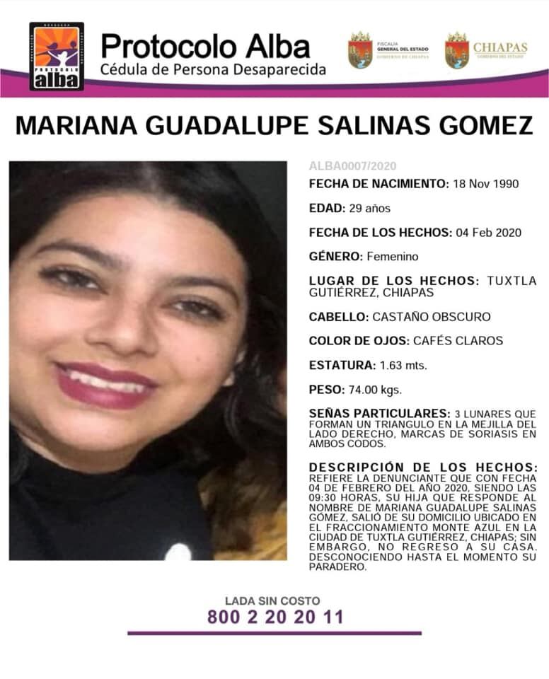 Activación del Protocolo Alba por desaparición de Mariana.