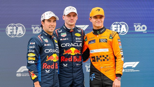 Checo Pérez, Max Verstappen y Lando Norris