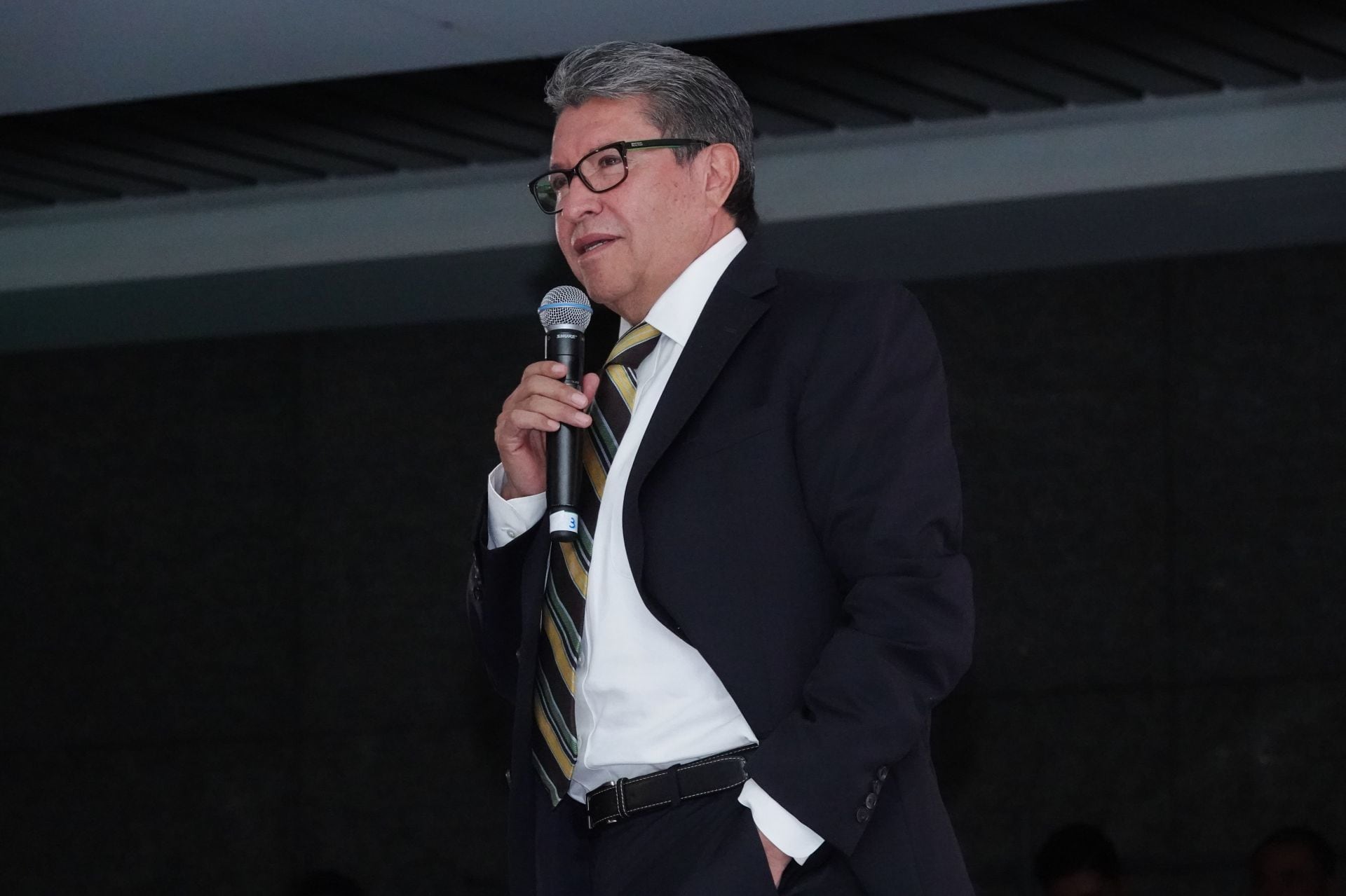 Ricardo Monreal durante el segundo día de actividades de la Reunión Nacional del PVEM en la Expo Santa Fe.