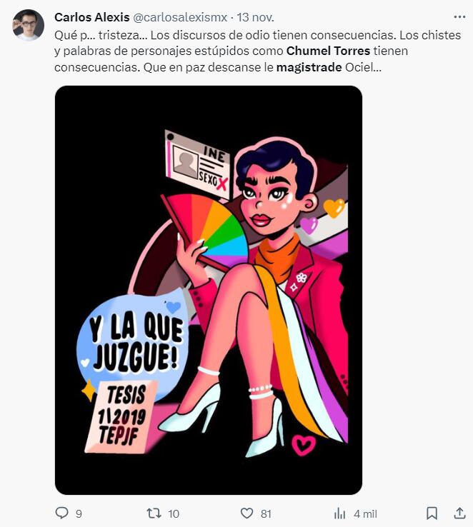 tunden a Chumel Torres por mensajes contra le magistrade