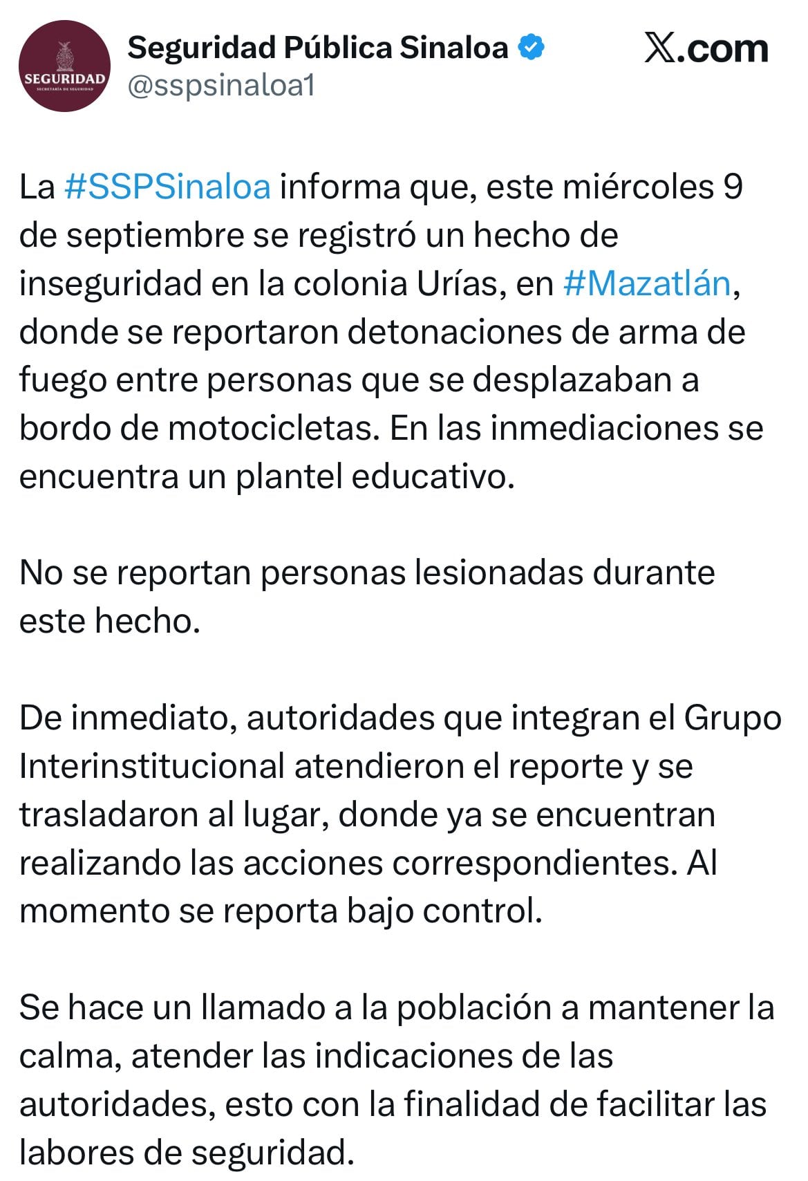 Balacera cerca de secundaria en Mazatlán provoca que alumnos se resguarden
