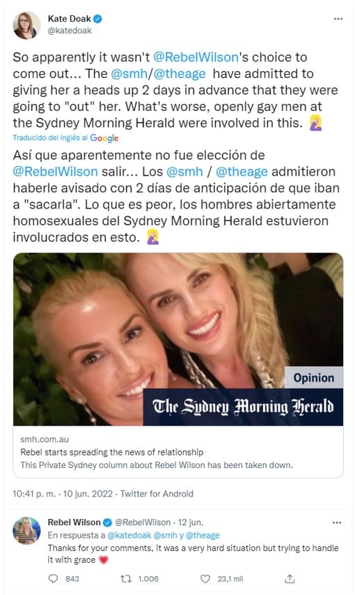 Reacción de Rebel Wilson a tuit