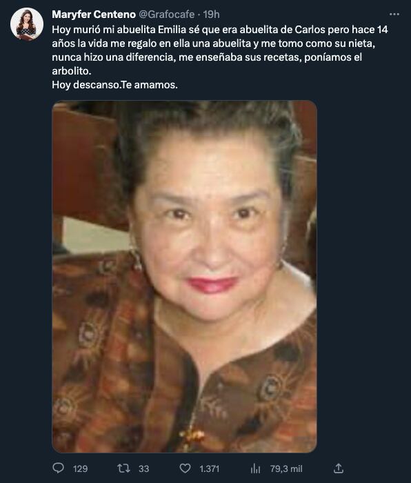 Maryfer Centeno anuncia la muerte de su abuelita