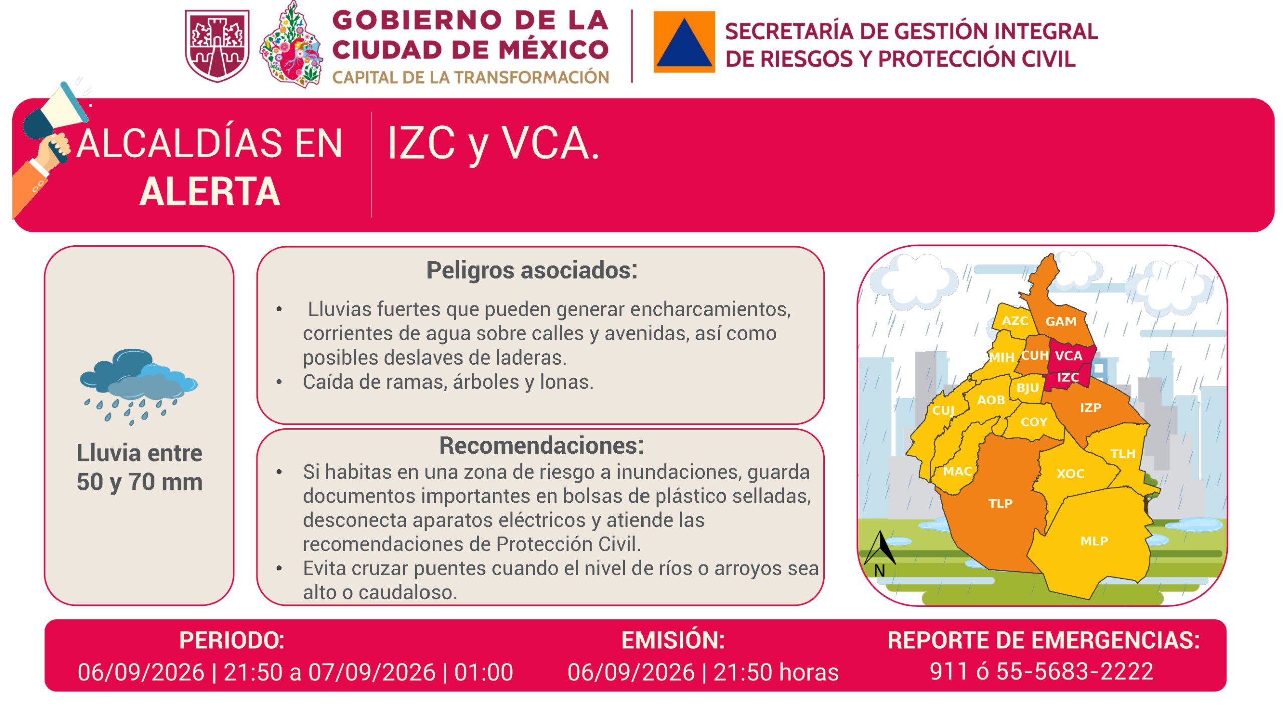 Se activan Alertas en las diferentes alcaldías de la CDMX por lluvias