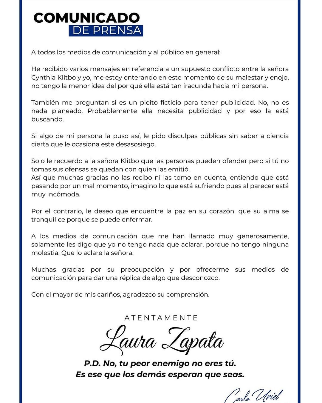 Laura Zapata se disculpa -a su manera- con Cynthia Klitbo.
