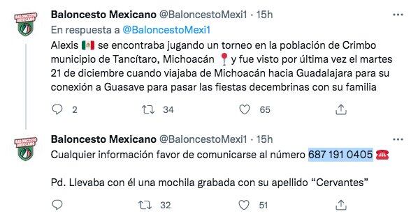 Información sobre desaparición de Alexis Cervantes