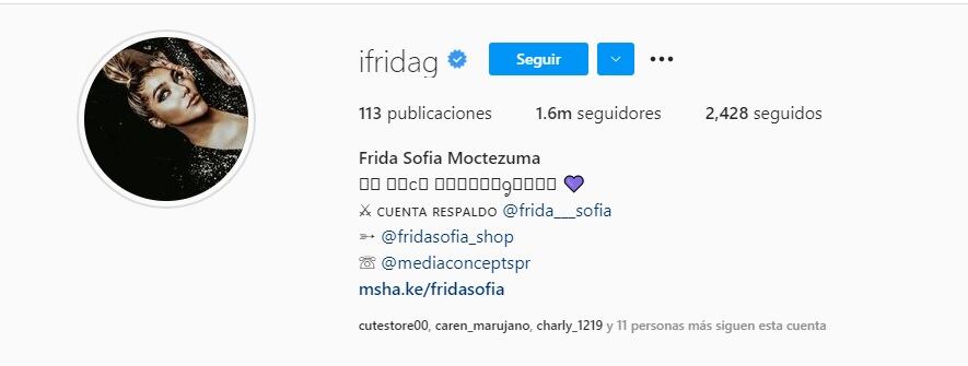 Instagram de Frida Sofía con apellido 'Moctezuma'