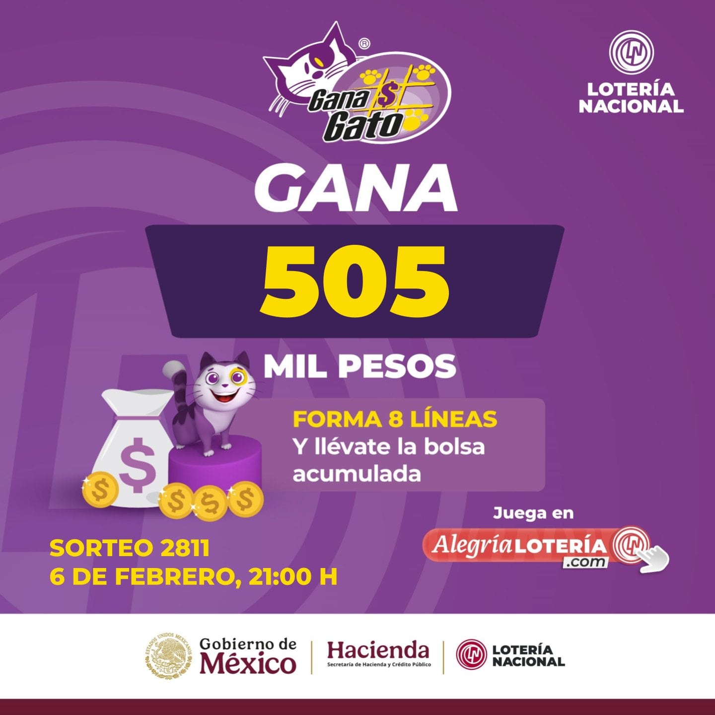 Resultados Sorteo Gana Gato 2811 de Lotería Nacional: Estos son los números ganadores