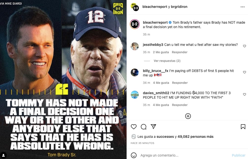 Padre de Tom Brady negó su supuesto retiro