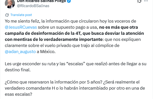 Ricardo Salinas Pliego asegura que la 4T está detrás de la campaña de desinformación en su contra