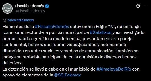 Detienen a subdirector de policía de Xalatlaco por agredir a su esposa; video lo evidencia