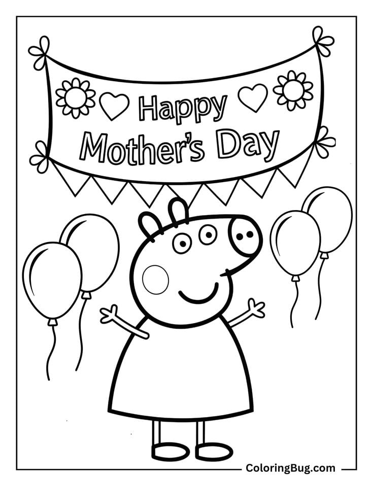 Dibujos de Peppa Pig y Mamá Cerdita para colorear y regalar el Día de las Madres
