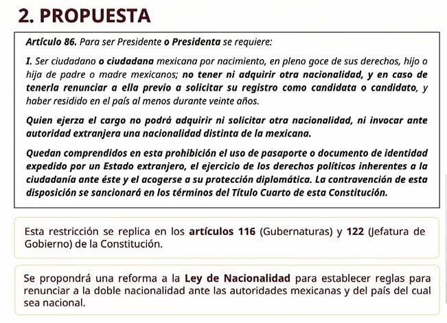Propuesta para la reforma para la renuncia a la doble nacionalidad para la presidencia y gubernaturas.