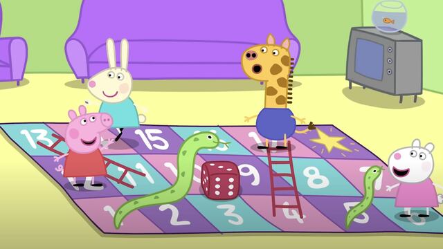 Peppa Pig juega a las serpientes y escaleras