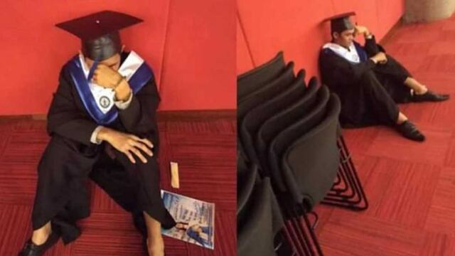 Joven llora en su graduación