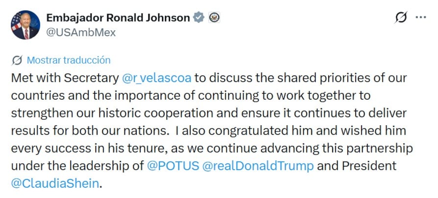 Embajador Ronald Johnson sobre reunión con canciller Roberto Velasco