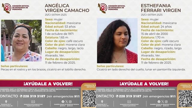 Angélica Virgen Camacho y Esthefania Ferrari Virgen, madre e hija desaparecidas en Veracruz