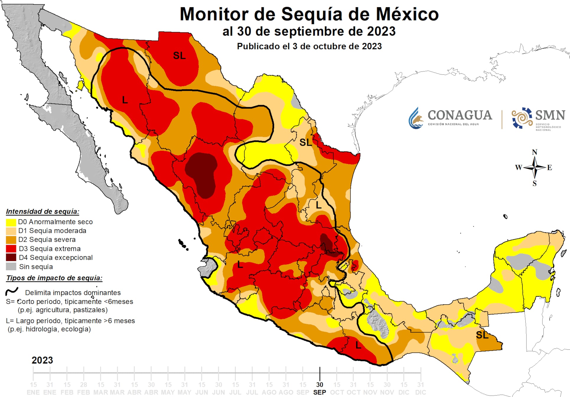 Mapa de sequía en México septiembre 2023