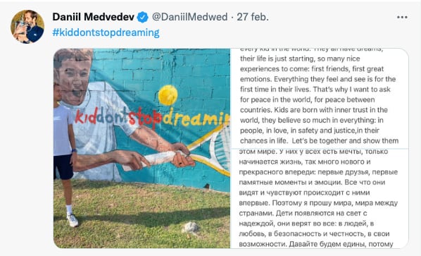 Daniil Medvedev mandó un mensaje en busca de la paz.