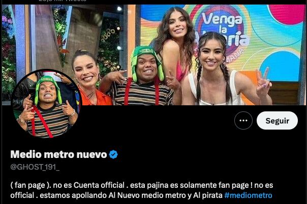 Cuenta de Twitter verificada de 'Medio Metro' dice ser de fans.