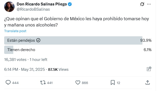 Ricardo Salinas Pliego se lanza contra la ley seca en elecciones Poder Judicial 2025