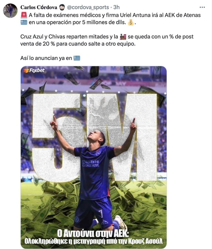 Uriel Antuna, a un paso del AEK Atenas.