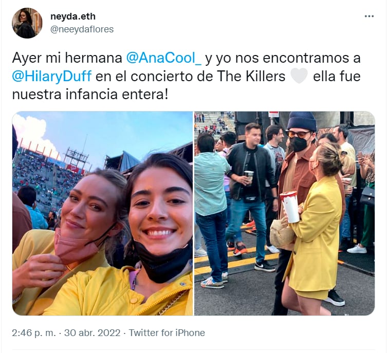 Tuit de fanática de Hillary Duff/@neeydaflores