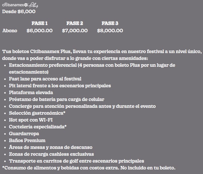 Costo por fase de los abonos para el Corona Capital 2022