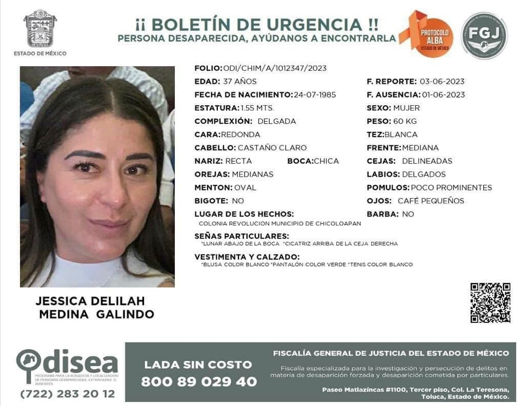 Maestra Jessica Medina Galindo desapareció junto con su hijo en el municipio de Chicoloapan el 1 de junio