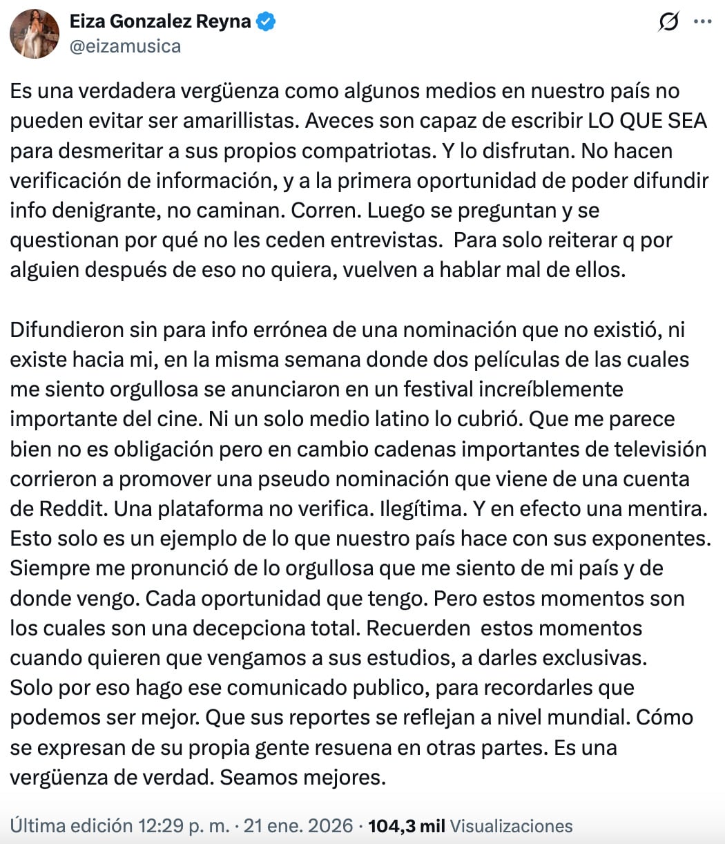 Eiza González lanza comunicado ante la noticia falsa de los Razzie 2026
