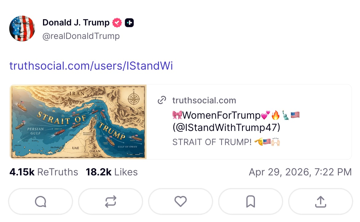 Donald Trump propone cambiar el nombre de estrecho de Ormuz a " estrecho de Trump"