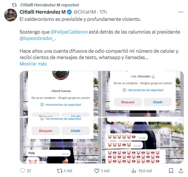 Filtran número de Citlalli Hernández
