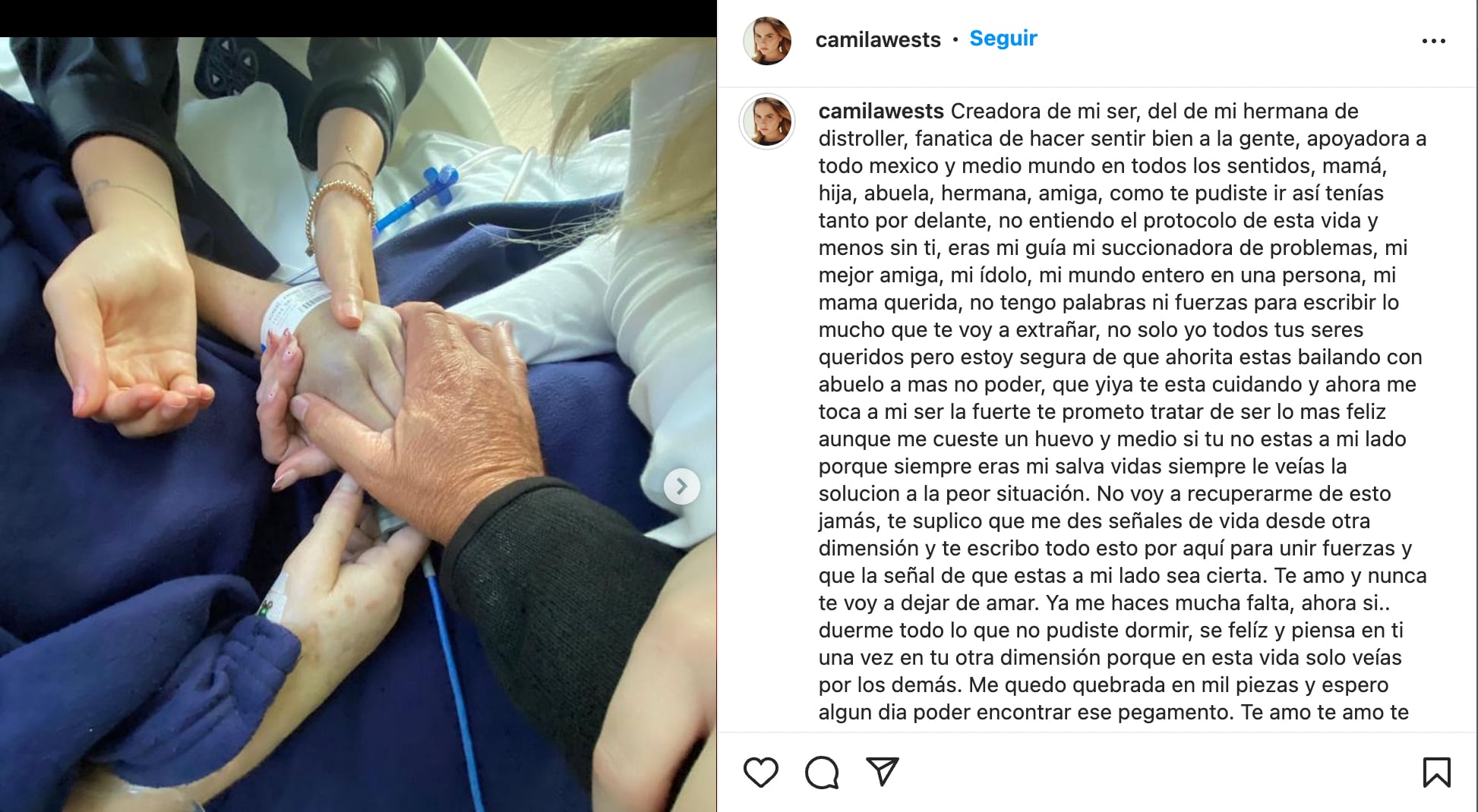 Mensaje de Camila West a Amparo Serrano