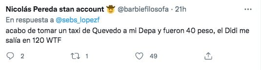 Tuit sobre tarifas de Uber y DiDi